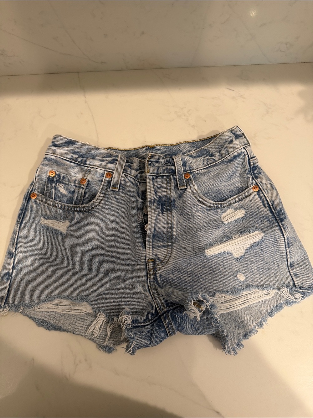 Levi's Light Blue Distressed Denim Cutoff Shorts